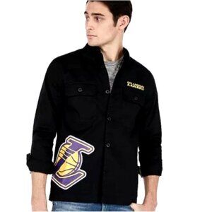 NEW! Express NBA Los Angeles Lakers Button Front Shirt Long Sleeve Black SZ L